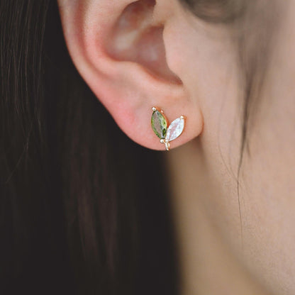 4pcs CZ Pave Gold Leaf Earring with Loop, Gold Plated Brass, Jewelry Making, Diy Material, Jewelry Supplies (GB-314-A)