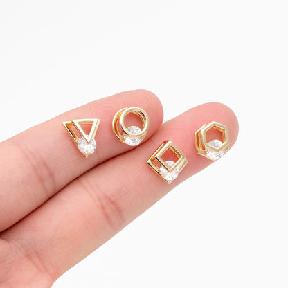 10pcs CZ Pave Gold Geometric Beads, Gold plated Brass Charm Links, Triangle Round Square Hexagon (GB-417)
