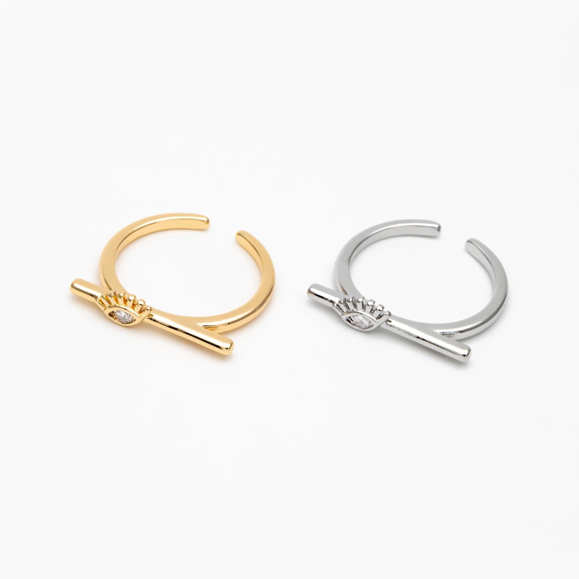 4pcs CZ Pave Gold/ Silver Tone Eye Ring, Bar Ring, Thin Ring, Everyday Ring, Fashion Rings, Dainty Rings, Adjustable Ring (#GB-4623)