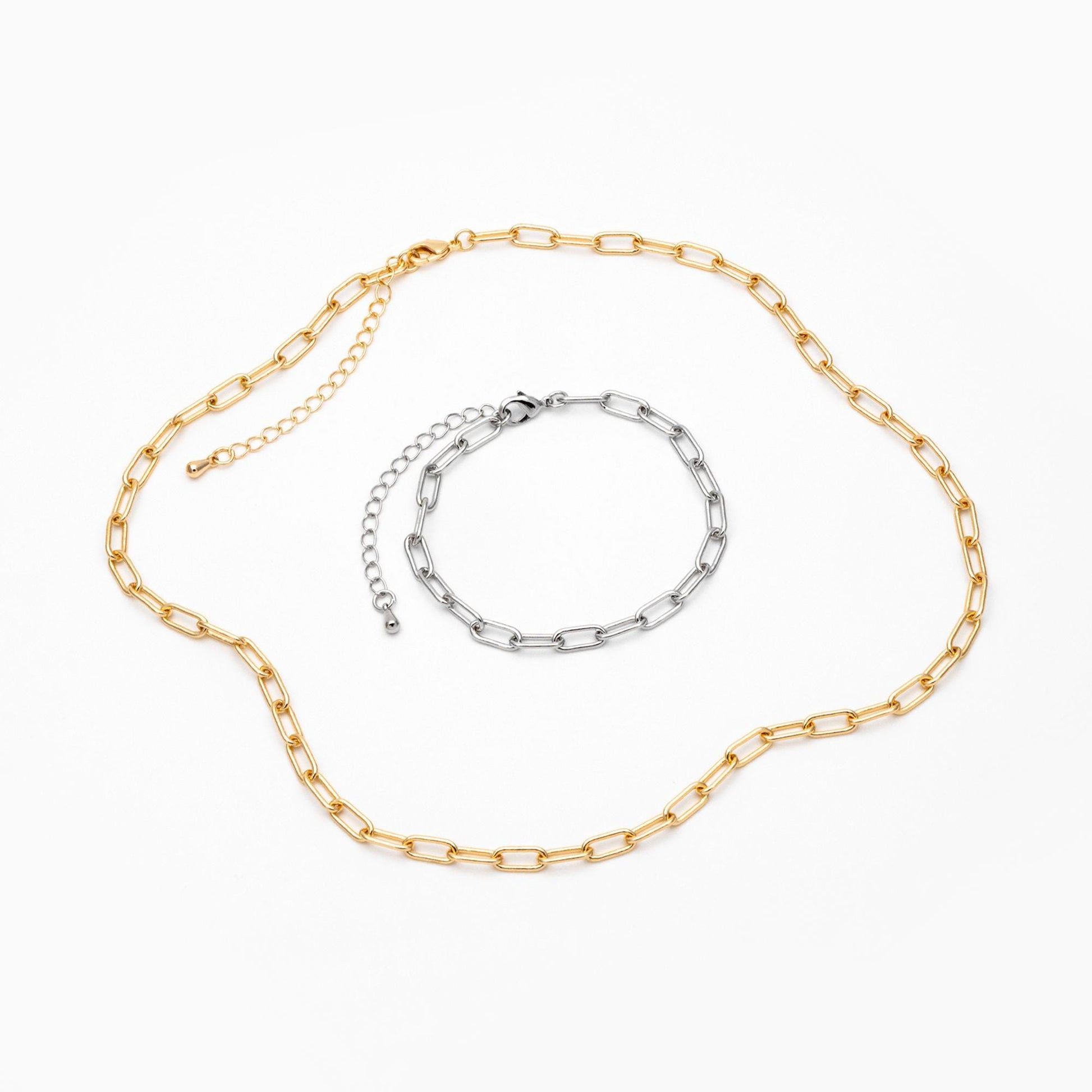 Gold/ Silver Oval Cable Chains 4mm, Finished Bracelet/ Anklet/ Necklace with Extender Chain, Ready to Wear (#LK-446)