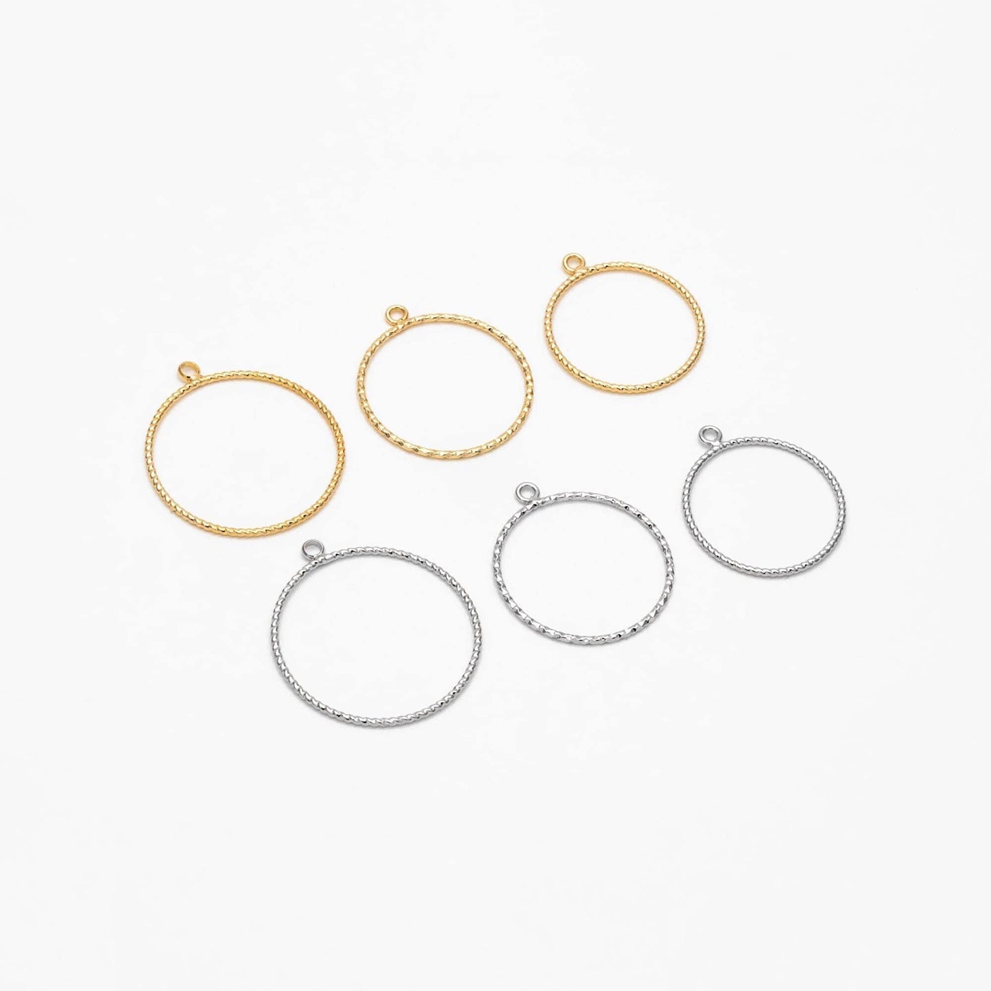 10pcs Gold/ Silver Tone Round Circle Pendants 20/ 22/ 25mm, Gold/ Rhodium plated Brass Ring Charms, Geometric Loop Pendants (GB-211)