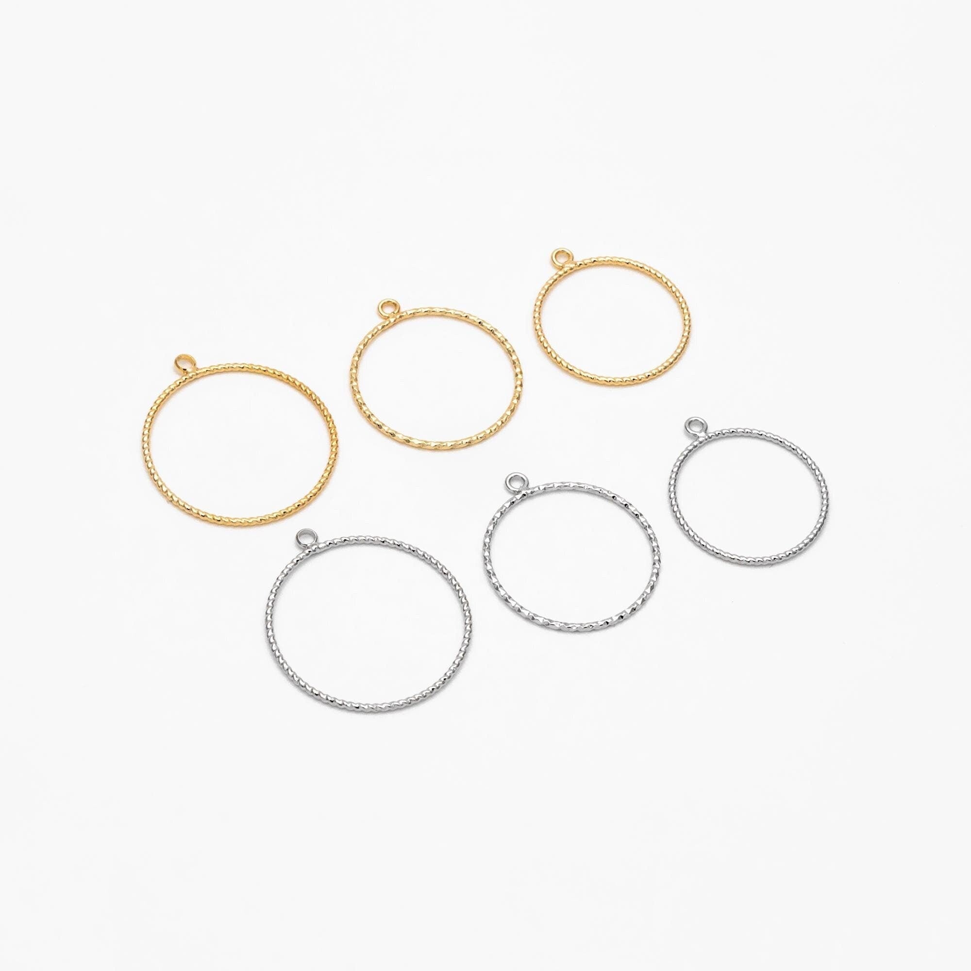 10pcs Gold/ Silver Tone Round Circle Pendants 20/ 22/ 25mm, Gold/ Rhodium plated Brass Ring Charms, Geometric Loop Pendants (GB-211)