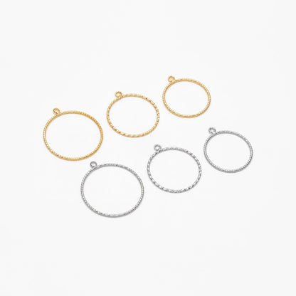 10pcs Gold/ Silver Tone Round Circle Pendants 20/ 22/ 25mm, Gold/ Rhodium plated Brass Ring Charms, Geometric Loop Pendants (GB-211)
