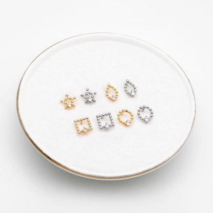 10pcs CZ Pave Gold/ Silver Tone Star/ Teardrop/ Square/ Circle Earrings, Gold/ Rhodium Plated Brass, Dainty Geometric Earrings (GB-4625)