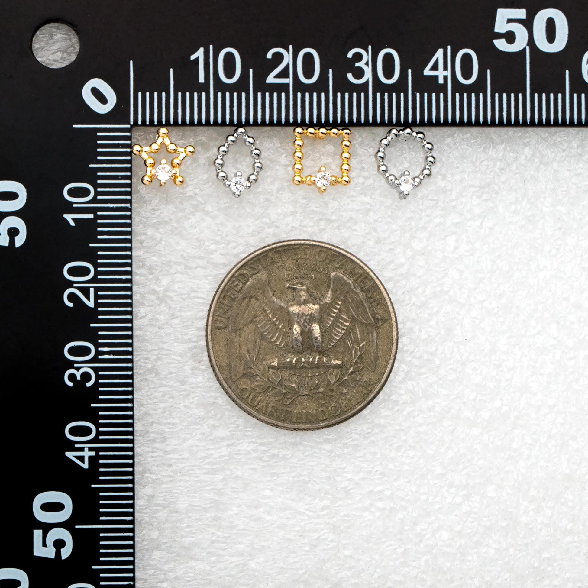 10pcs CZ Pave Gold/ Silver Tone Star/ Teardrop/ Square/ Circle Earrings, Gold/ Rhodium Plated Brass, Dainty Geometric Earrings (GB-4625)