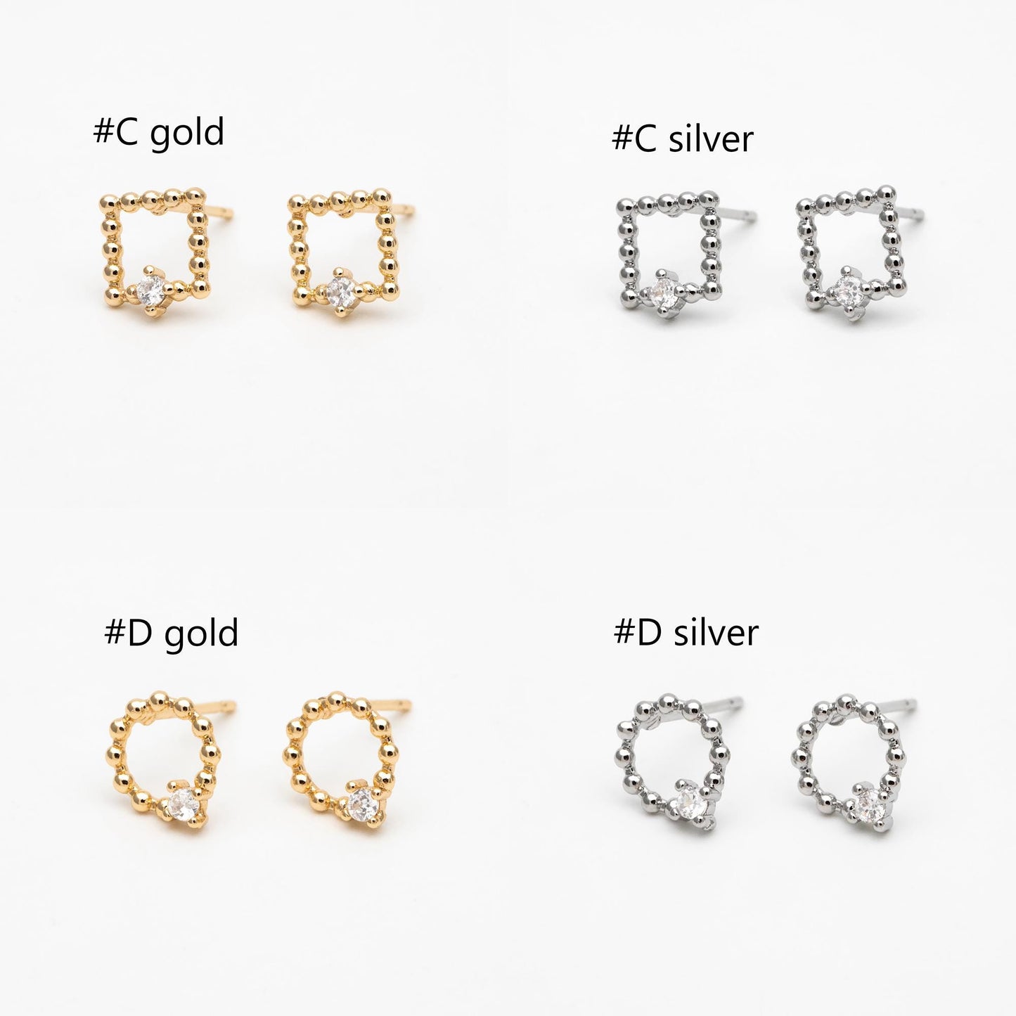 10pcs CZ Pave Gold/ Silver Tone Star/ Teardrop/ Square/ Circle Earrings, Gold/ Rhodium Plated Brass, Dainty Geometric Earrings (GB-4625)