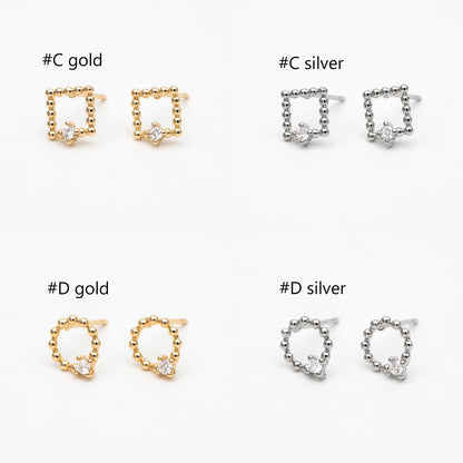 10pcs CZ Pave Gold/ Silver Tone Star/ Teardrop/ Square/ Circle Earrings, Gold/ Rhodium Plated Brass, Dainty Geometric Earrings (GB-4625)