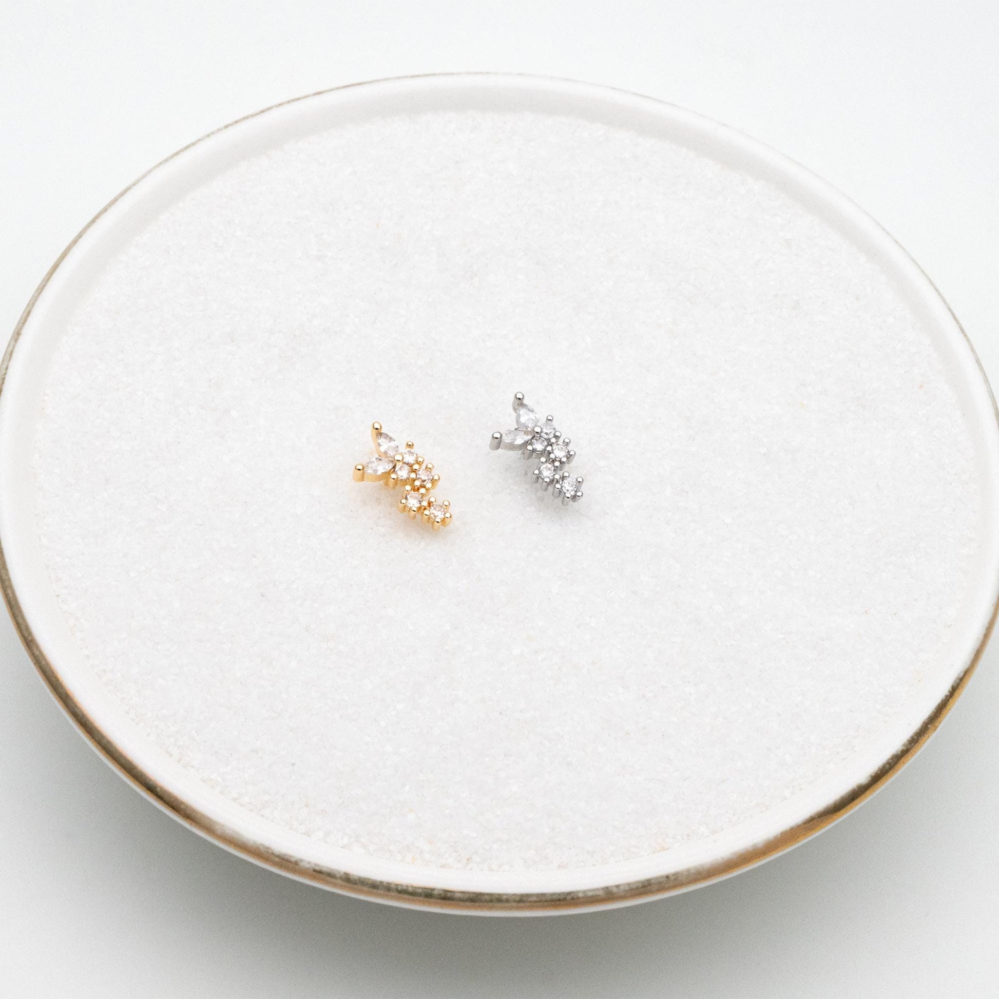 10pcs CZ Pave Gold/ Silver Butterfly Earrings, Gold/ Rhodium Plated Brass, Dianty Butterfly Stud Earrings (GB-4629)