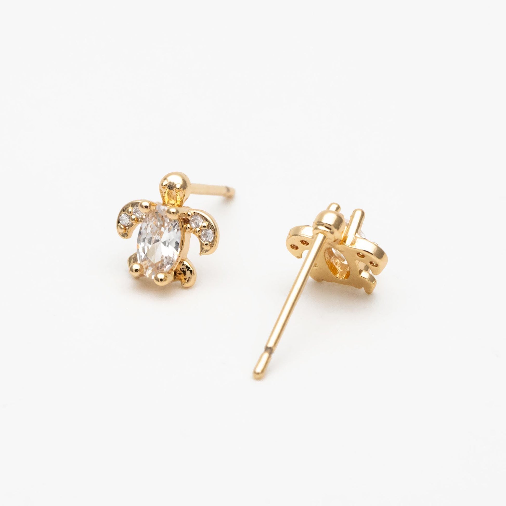 10pcs CZ Pave Gold/ Silver Tone Turtle Earrings, Gold/ Rhodium Plated Brass, Minimalist Stud Earrings (GB-4630)