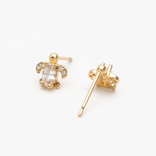 10pcs CZ Pave Gold/ Silver Tone Turtle Earrings, Gold/ Rhodium Plated Brass, Minimalist Stud Earrings (GB-4630)