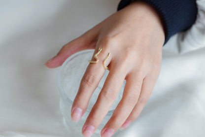 4pcs CZ Pave Gold/ Silver Tone Snake Ring, Open Serpent Ring, Reptile Adjustable Band Ring, Punk Animal Jewelry, Fashion Jewelry (#GB-4501)