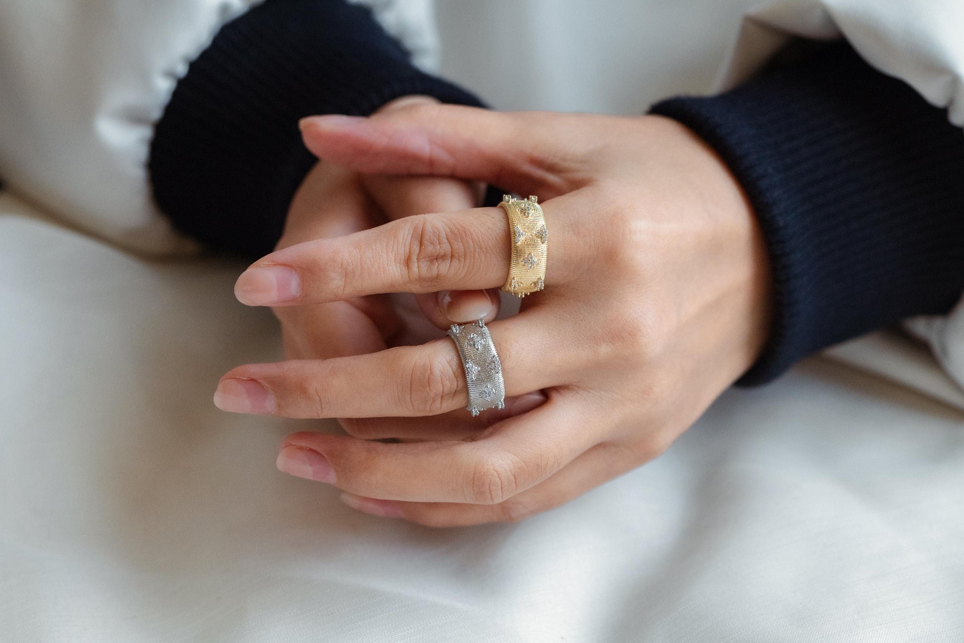 4pcs CZ Pave Gold/ Silver Tone Flower Finger Ring, Everyday Ring, Modern Style Ring, Fashion Rings, Dainty Rings (#GB-4611)