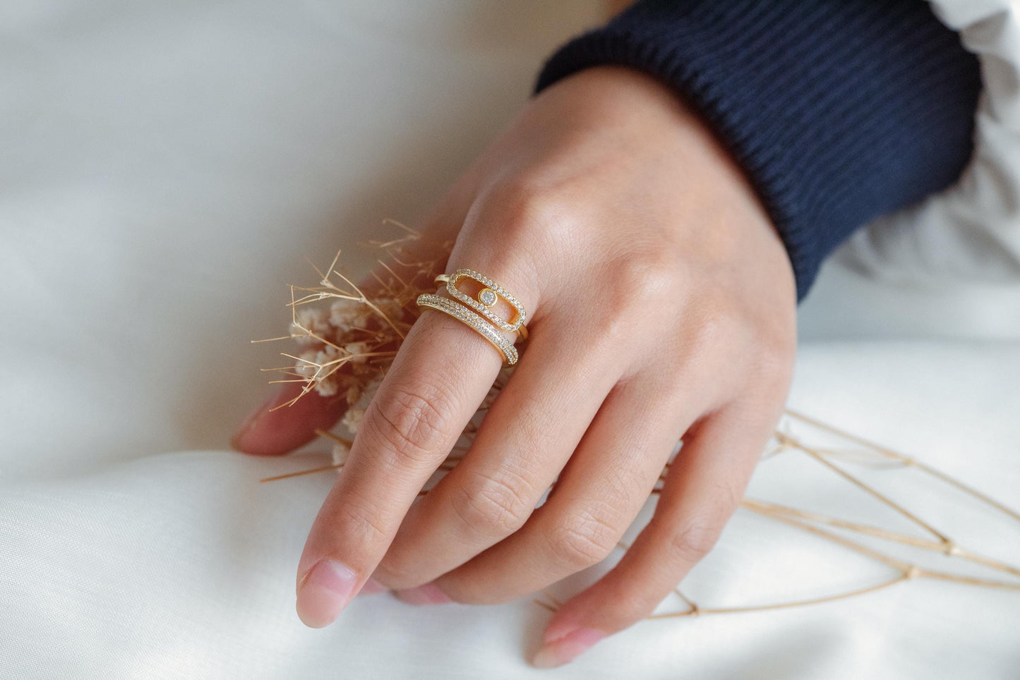 4pcs CZ Pave Double Band Circle Ring, Evil Eye Ring, Weeding Ring, Fashion Rings, Dainty Rings, Adjustable Ring (#GB-4612)