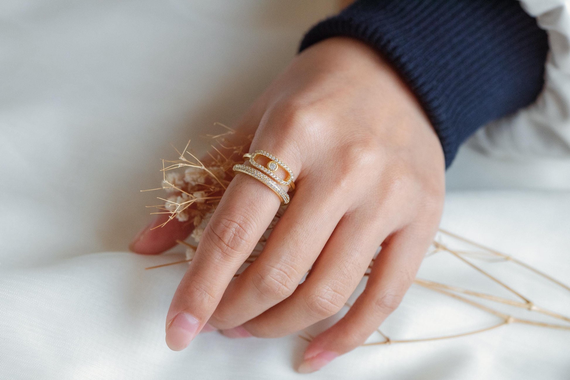 4pcs CZ Pave Double Band Circle Ring, Evil Eye Ring, Weeding Ring, Fashion Rings, Dainty Rings, Adjustable Ring (#GB-4612)