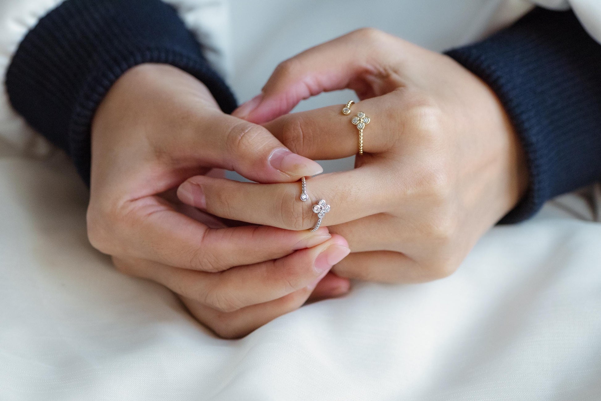 4pcs CZ Pave Gold/ Silver Flower Ring, Modern Style Ring, Fashion Rings, Dainty Rings, Adjustable Ring (#GB-4615)