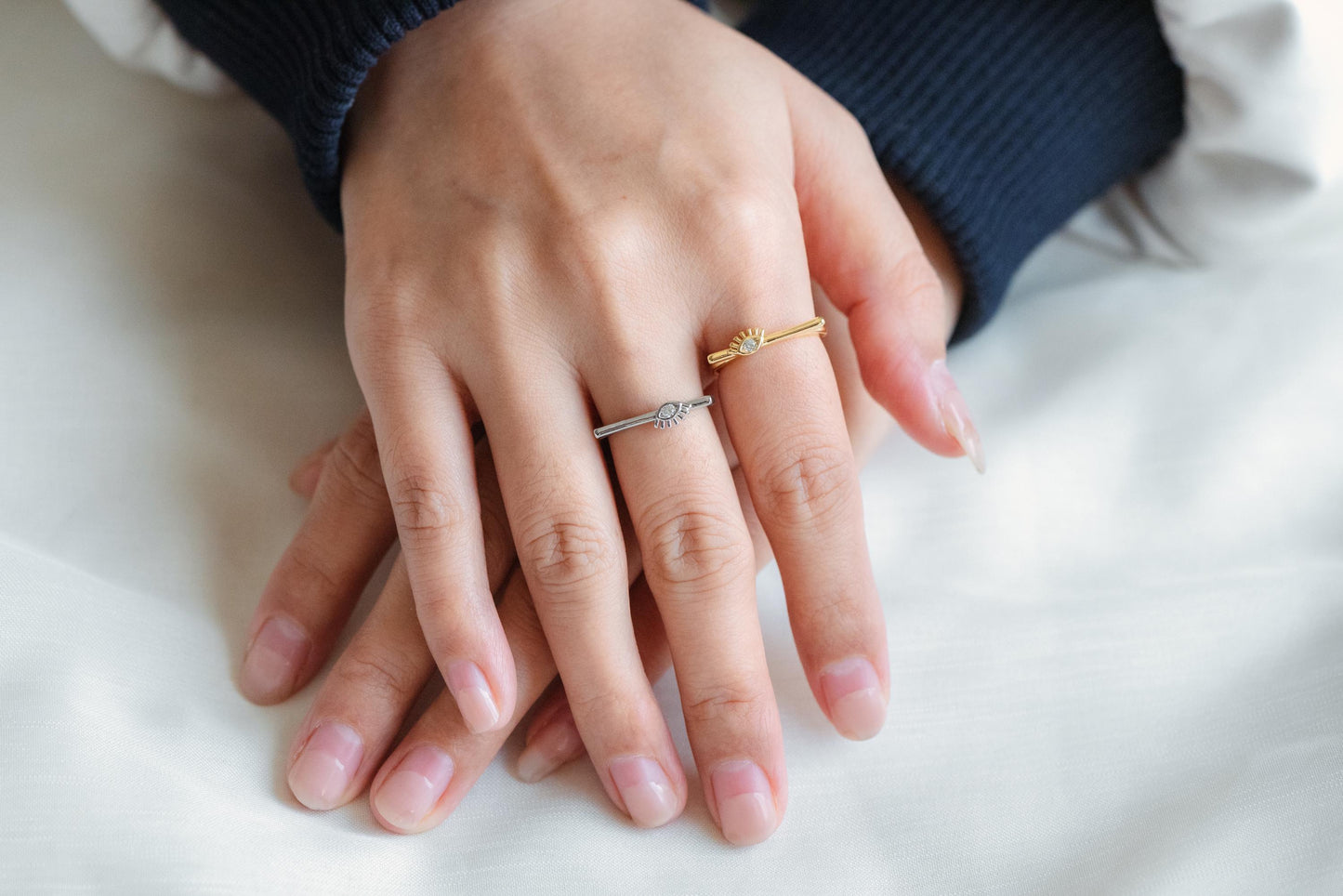 4pcs CZ Pave Gold/ Silver Tone Eye Ring, Bar Ring, Thin Ring, Everyday Ring, Fashion Rings, Dainty Rings, Adjustable Ring (#GB-4623)