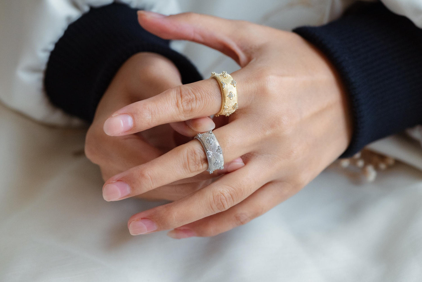 4pcs CZ Pave Gold/ Silver Tone Flower Finger Ring, Everyday Ring, Modern Style Ring, Fashion Rings, Dainty Rings (#GB-4611)