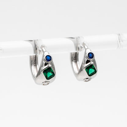 4pcs Emerald CZ Pave Gold/ Silver Hoop Earrings, Hoop Earrings, Dainty Huggie Earrings, Minimalist Earring, Small Hoops Earring (GB-3448)