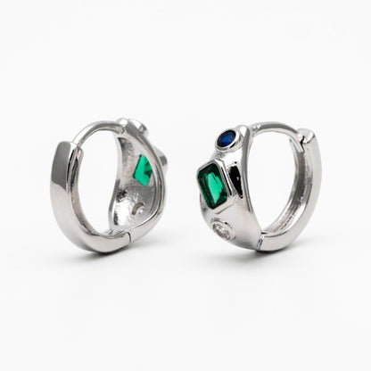 4pcs Emerald CZ Pave Gold/ Silver Hoop Earrings, Hoop Earrings, Dainty Huggie Earrings, Minimalist Earring, Small Hoops Earring (GB-3448)
