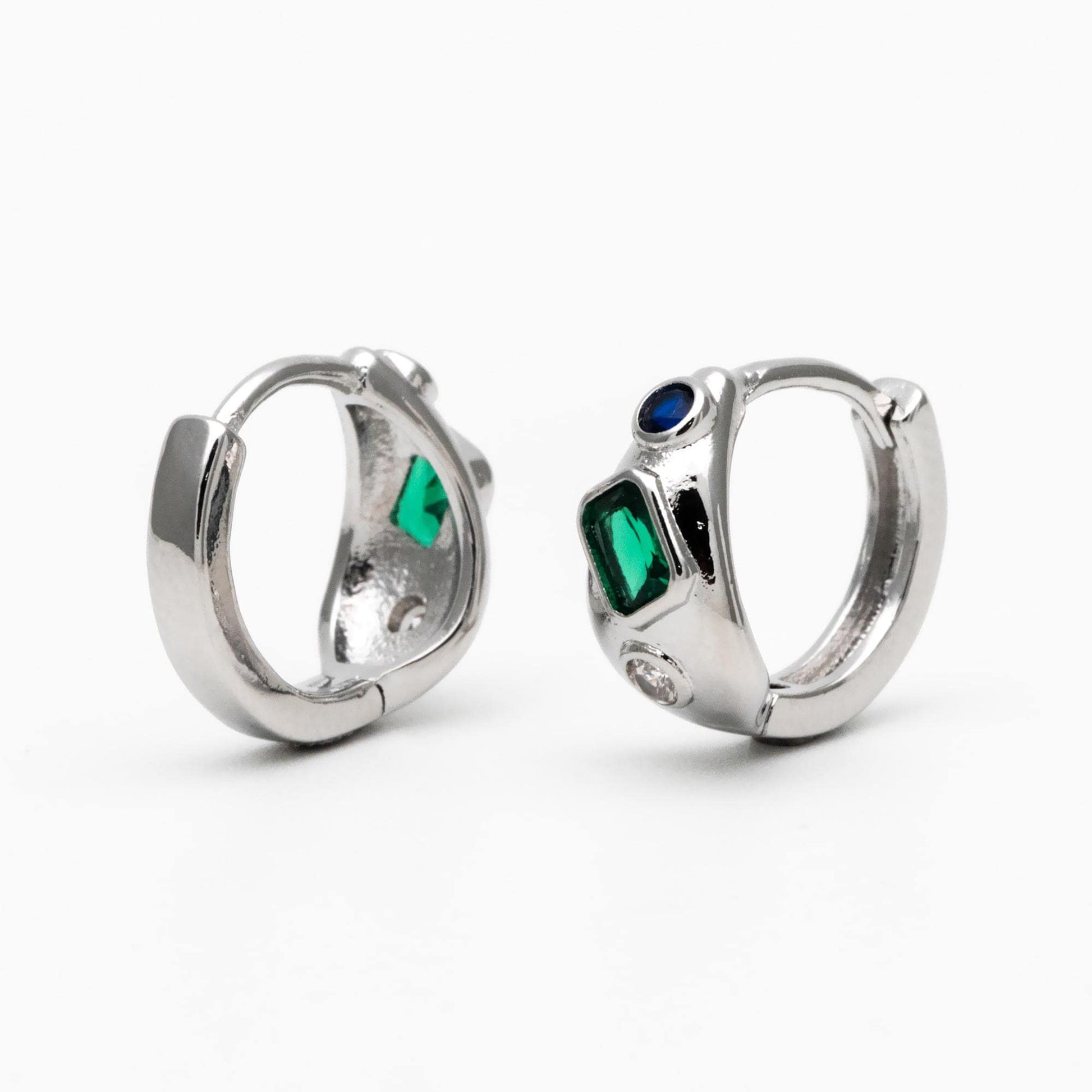 4pcs Emerald CZ Pave Gold/ Silver Hoop Earrings, Hoop Earrings, Dainty Huggie Earrings, Minimalist Earring, Small Hoops Earring (GB-3448)