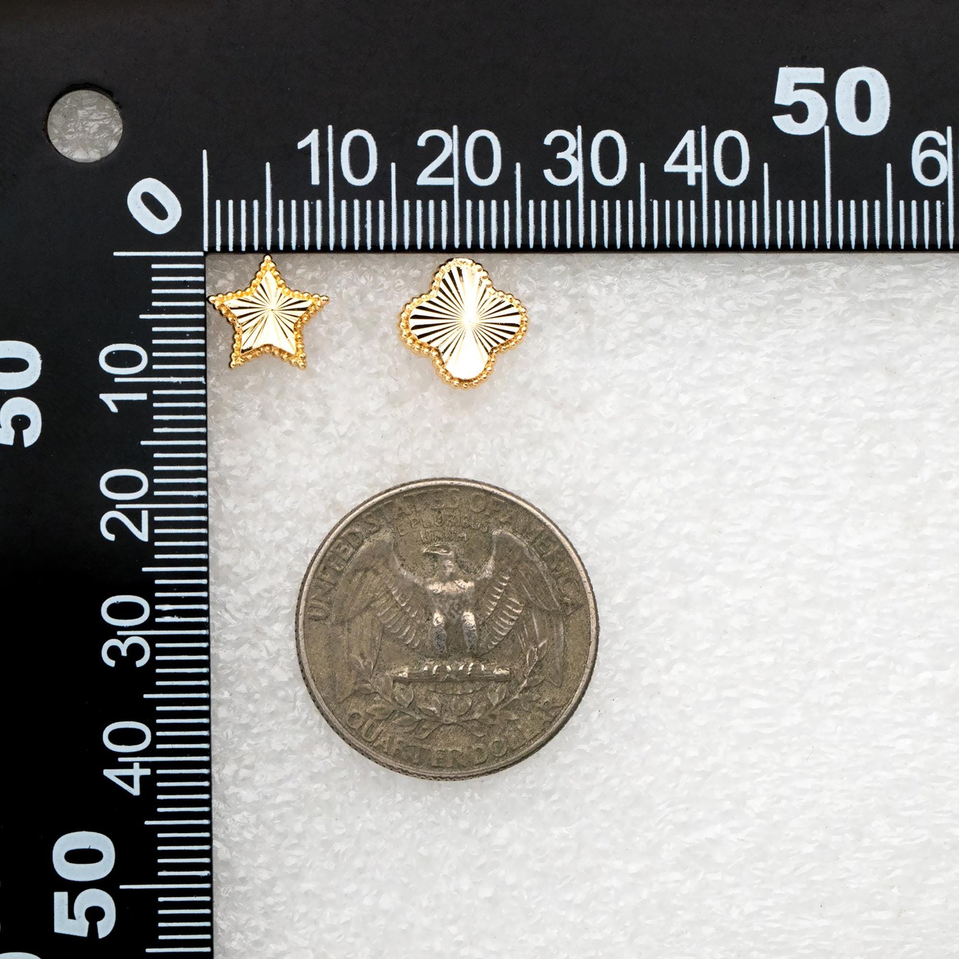 10pcs Gold/ Silver Tone Star/ Clover Earrings, Real Gold/ Rhodium plated Brass, Geometric Earring Studs (GB-4619)