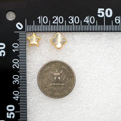 10pcs Gold/ Silver Tone Star/ Clover Earrings, Real Gold/ Rhodium plated Brass, Geometric Earring Studs (GB-4619)