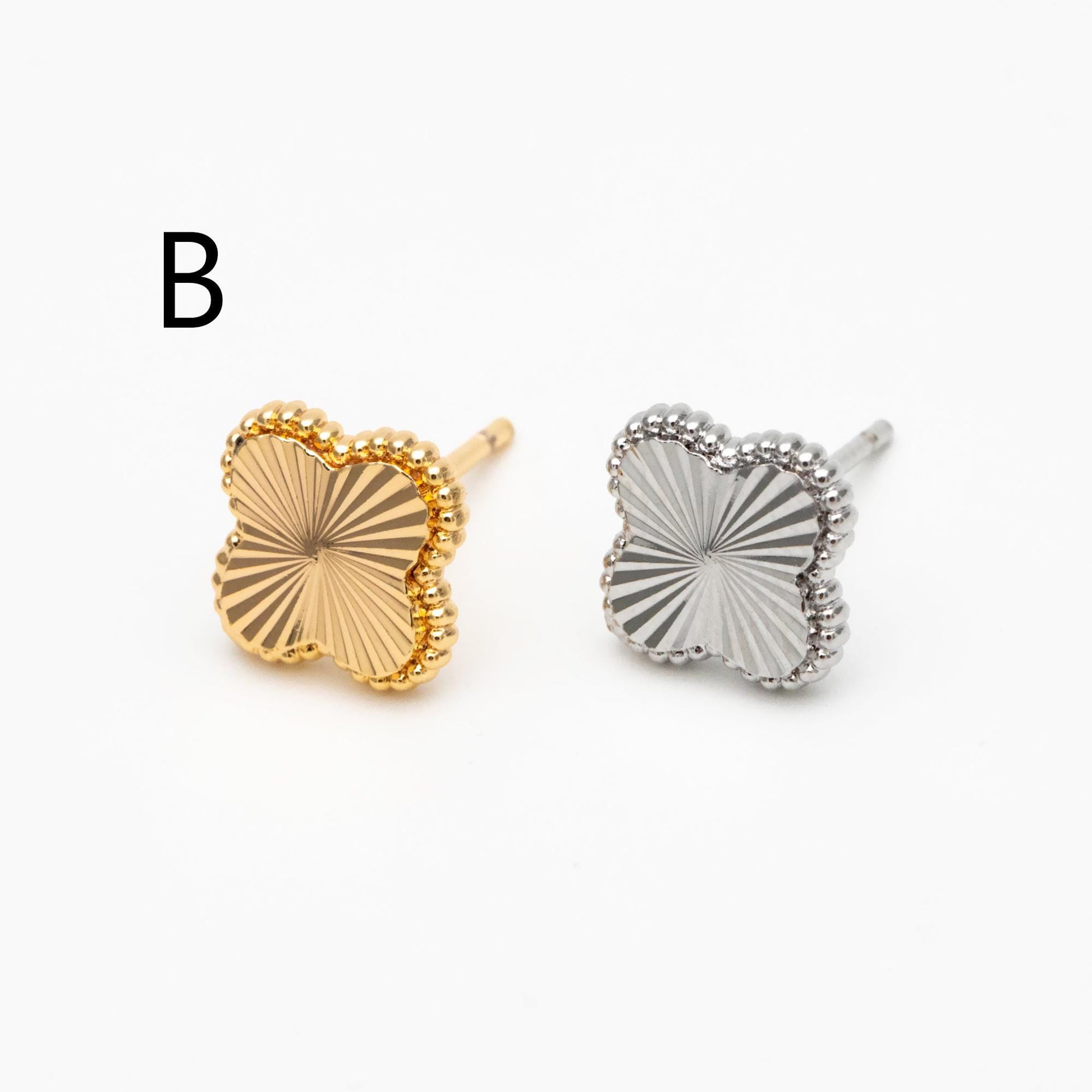 10pcs Gold/ Silver Tone Star/ Clover Earrings, Real Gold/ Rhodium plated Brass, Geometric Earring Studs (GB-4619)