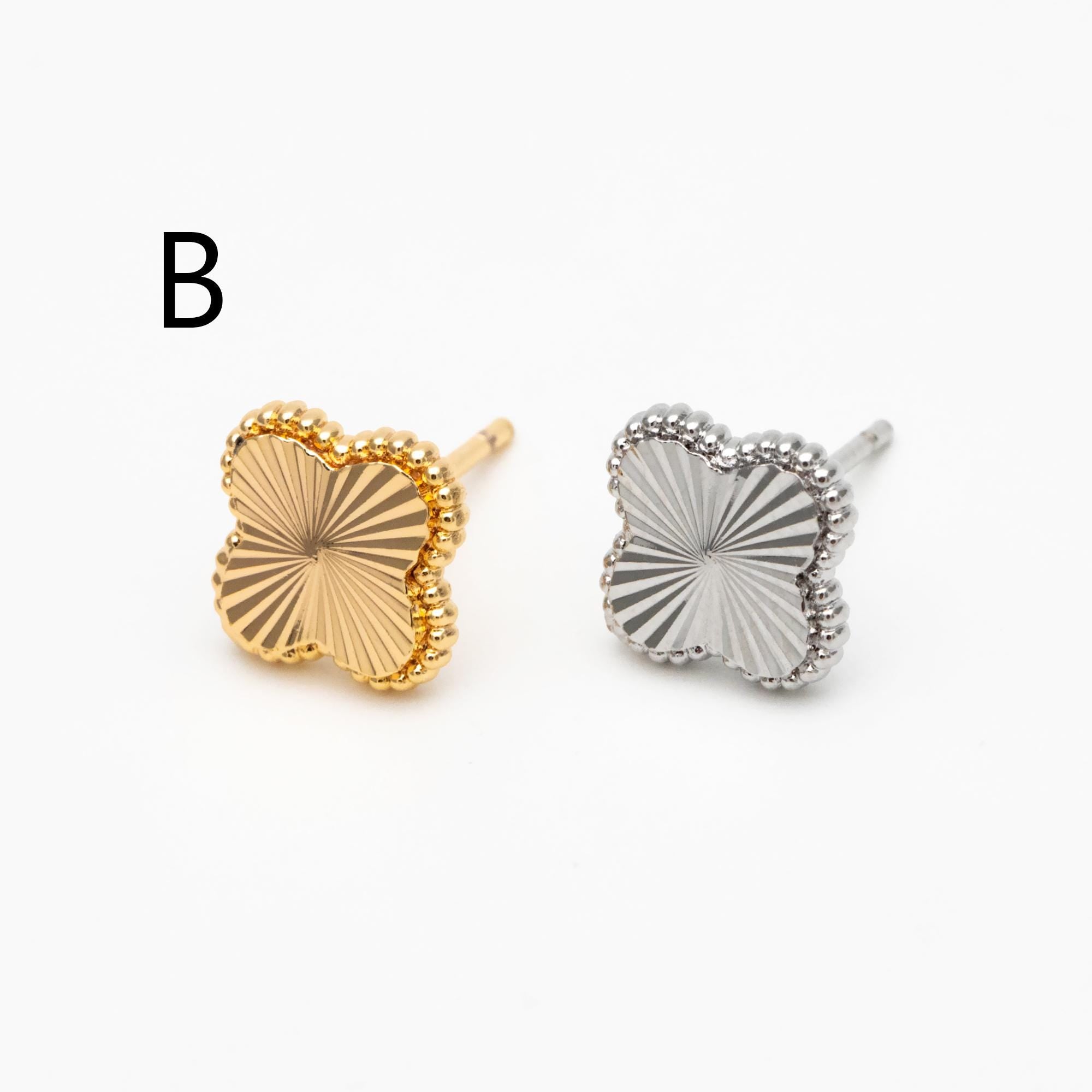 10pcs Gold/ Silver Tone Star/ Clover Earrings, Real Gold/ Rhodium plated Brass, Geometric Earring Studs (GB-4619)