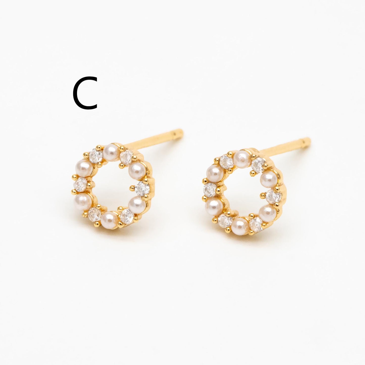 10pcs Gold Faux Pearl Earrings, Gold Plated Brass, Dainty Stud Earring (#GB-4632)