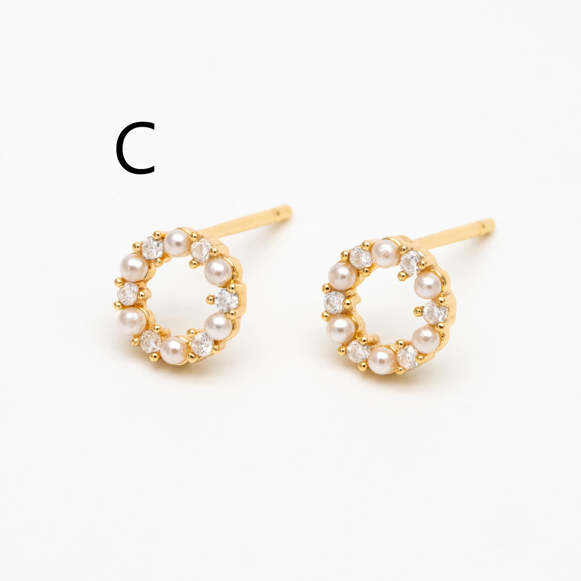 10pcs Gold Faux Pearl Earrings, Gold Plated Brass, Dainty Stud Earring (#GB-4632)