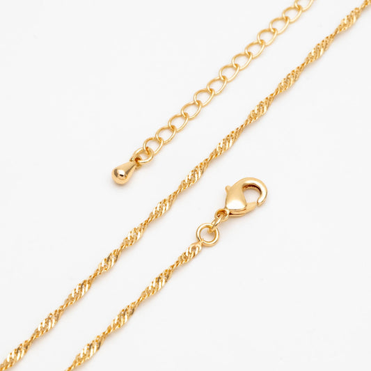 Gold Twisted Chain 1.8mm, Finished Necklace with Extender Chain, 18K Gold plated Brass, Ready to Wear 18-20 Inch (#LK-427-45)