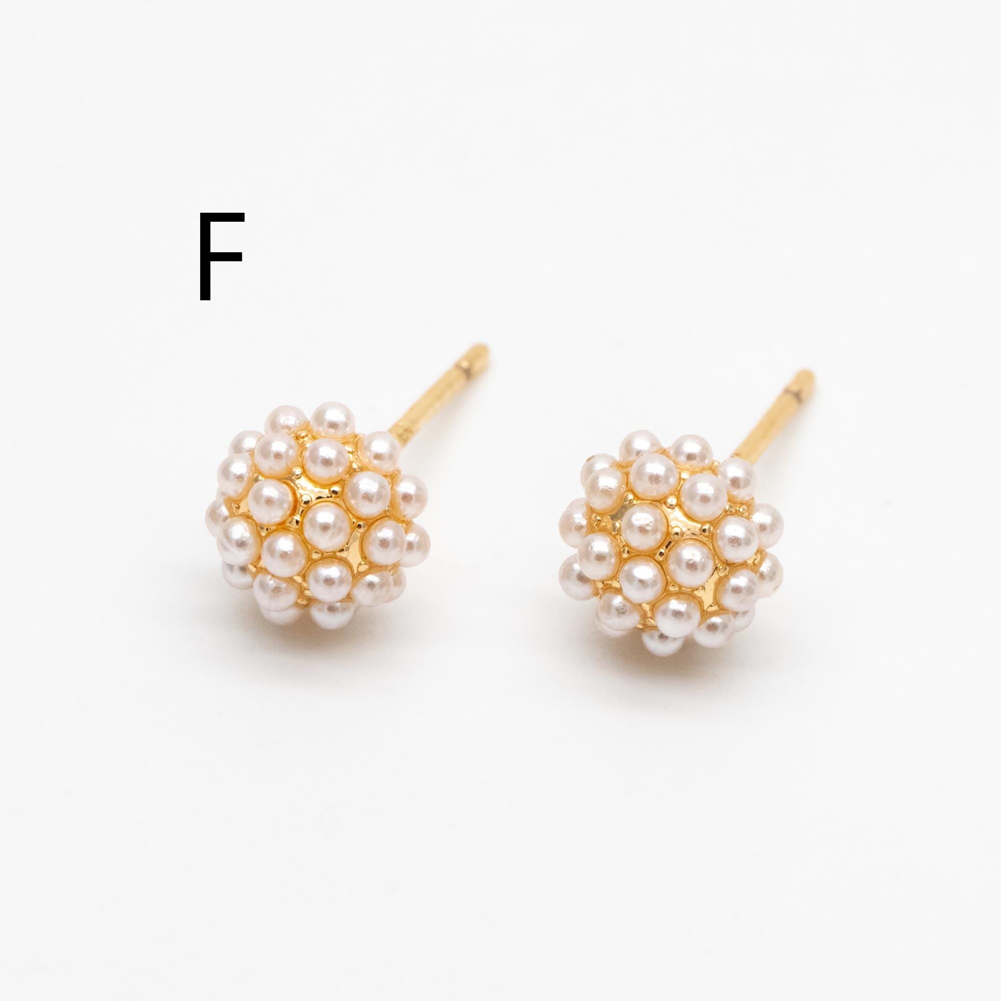 10pcs Gold Faux Pearl Earrings, Gold Plated Brass, Dainty Stud Earring (#GB-4632)
