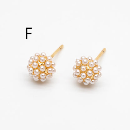 10pcs Gold Faux Pearl Earrings, Gold Plated Brass, Dainty Stud Earring (#GB-4632)