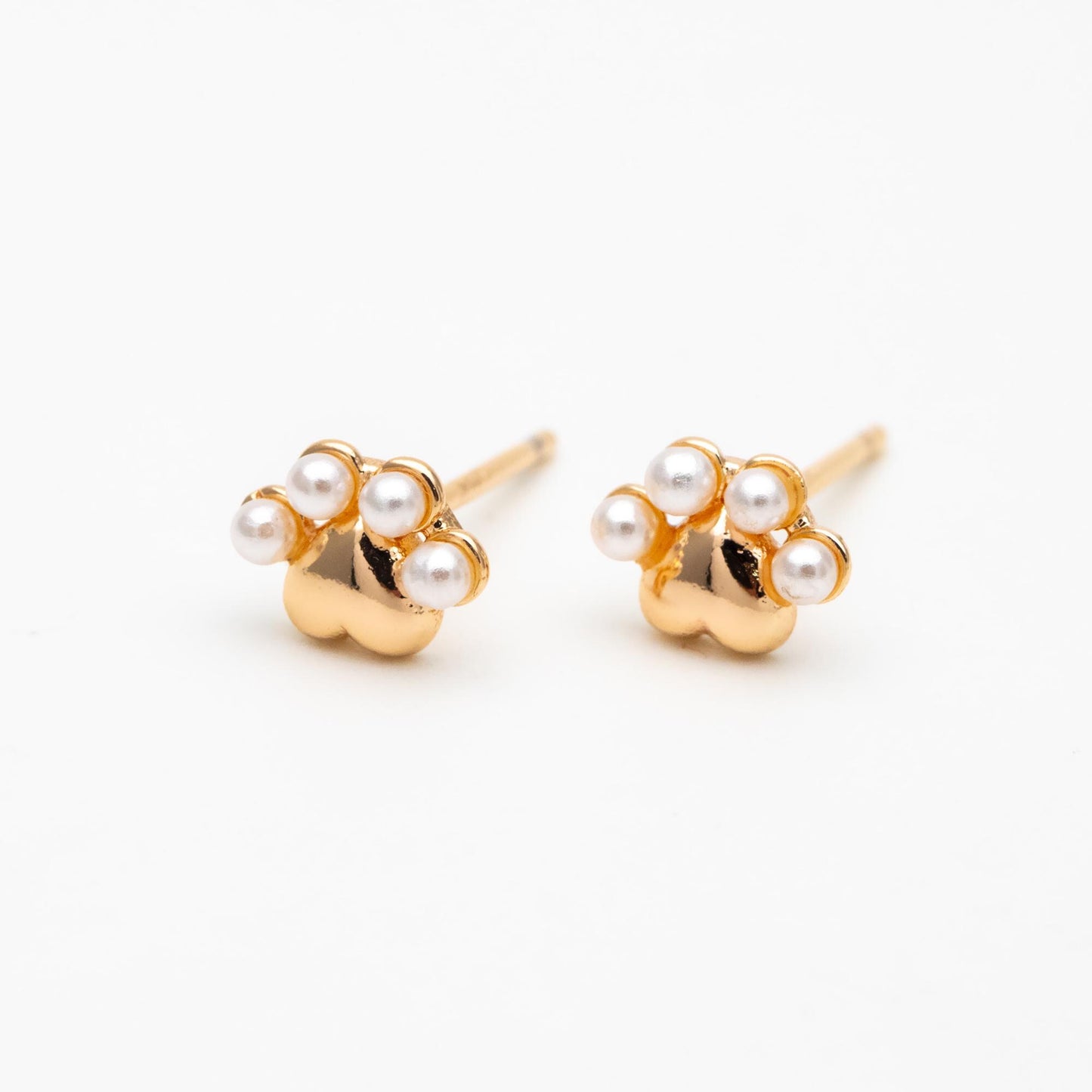 4pcs Gold/ Silver Faux Pearl Pet Paw Print Earrings, 18K Gold/ Rhodium Plated Brass, Minimalist Stud Earring (GB-4633)