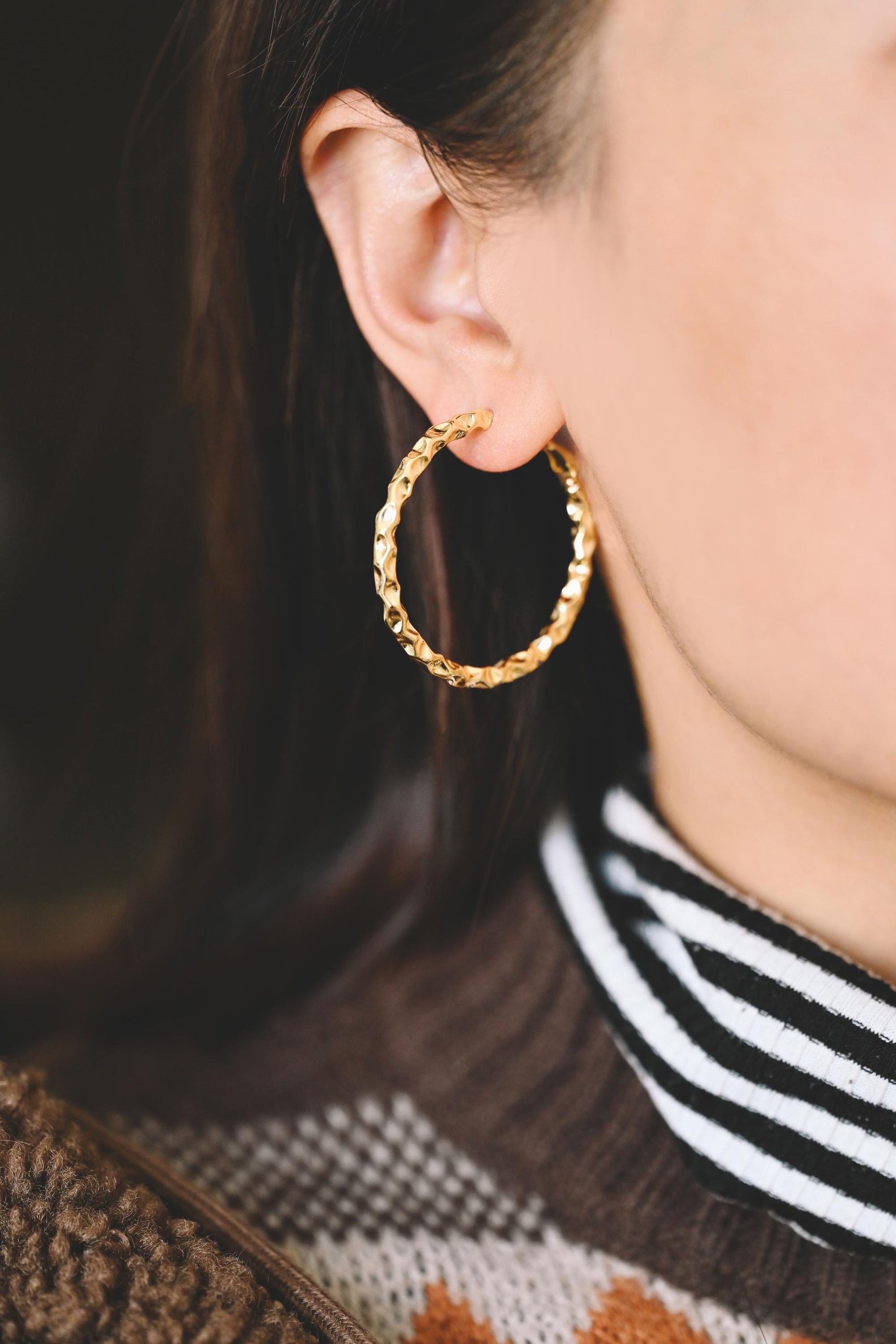 4pcs Gold/ Silver Round Hoop Earrings 40mm, Gold/ Rhodium Plated Brass Earring, Leverback Ear Hooks (GB-3985)