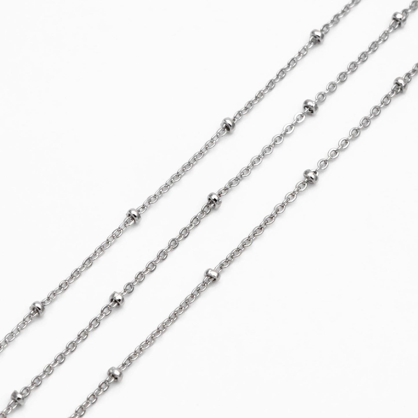 Gold/ Rhodium plated Brass Satellite Chains, 1.3mm Chain with 2mm Rondelle Beads, DIY Necklace Chain Wholesale (#LK-125)/ 1 Meter=3.3 ft