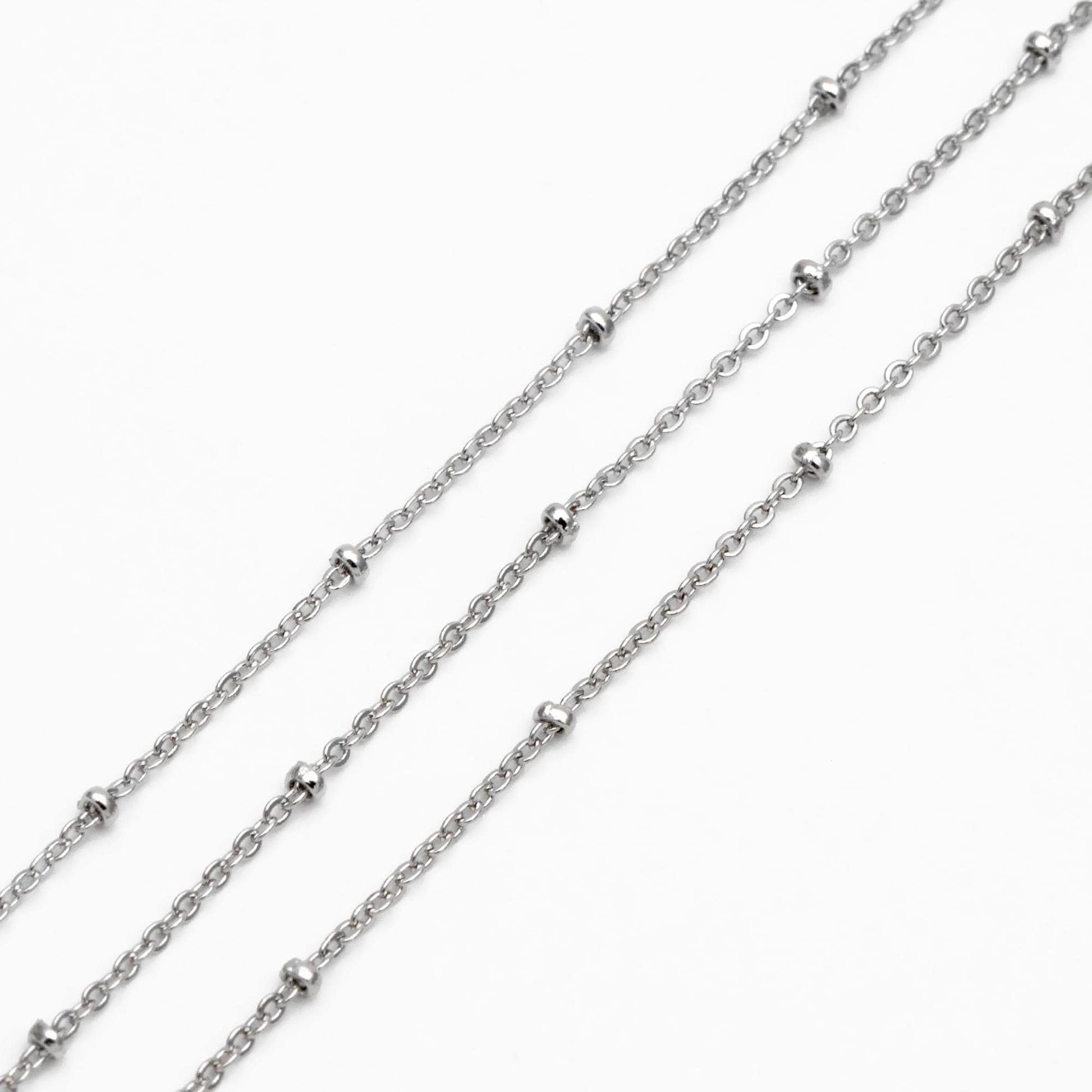 Gold/ Rhodium plated Brass Satellite Chains, 1.3mm Chain with 2mm Rondelle Beads, DIY Necklace Chain Wholesale (#LK-125)/ 1 Meter=3.3 ft