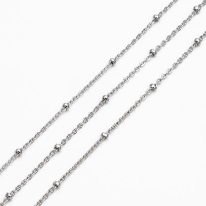 Gold/ Rhodium plated Brass Satellite Chains, 1.3mm Chain with 2mm Rondelle Beads, DIY Necklace Chain Wholesale (#LK-125)/ 1 Meter=3.3 ft