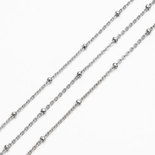 Gold/ Rhodium plated Brass Satellite Chains, 1.3mm Chain with 2mm Rondelle Beads, DIY Necklace Chain Wholesale (#LK-125)/ 1 Meter=3.3 ft