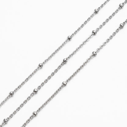 Gold/ Rhodium plated Brass Satellite Chains, 1.3mm Chain with 2mm Rondelle Beads, DIY Necklace Chain Wholesale (#LK-125)/ 1 Meter=3.3 ft