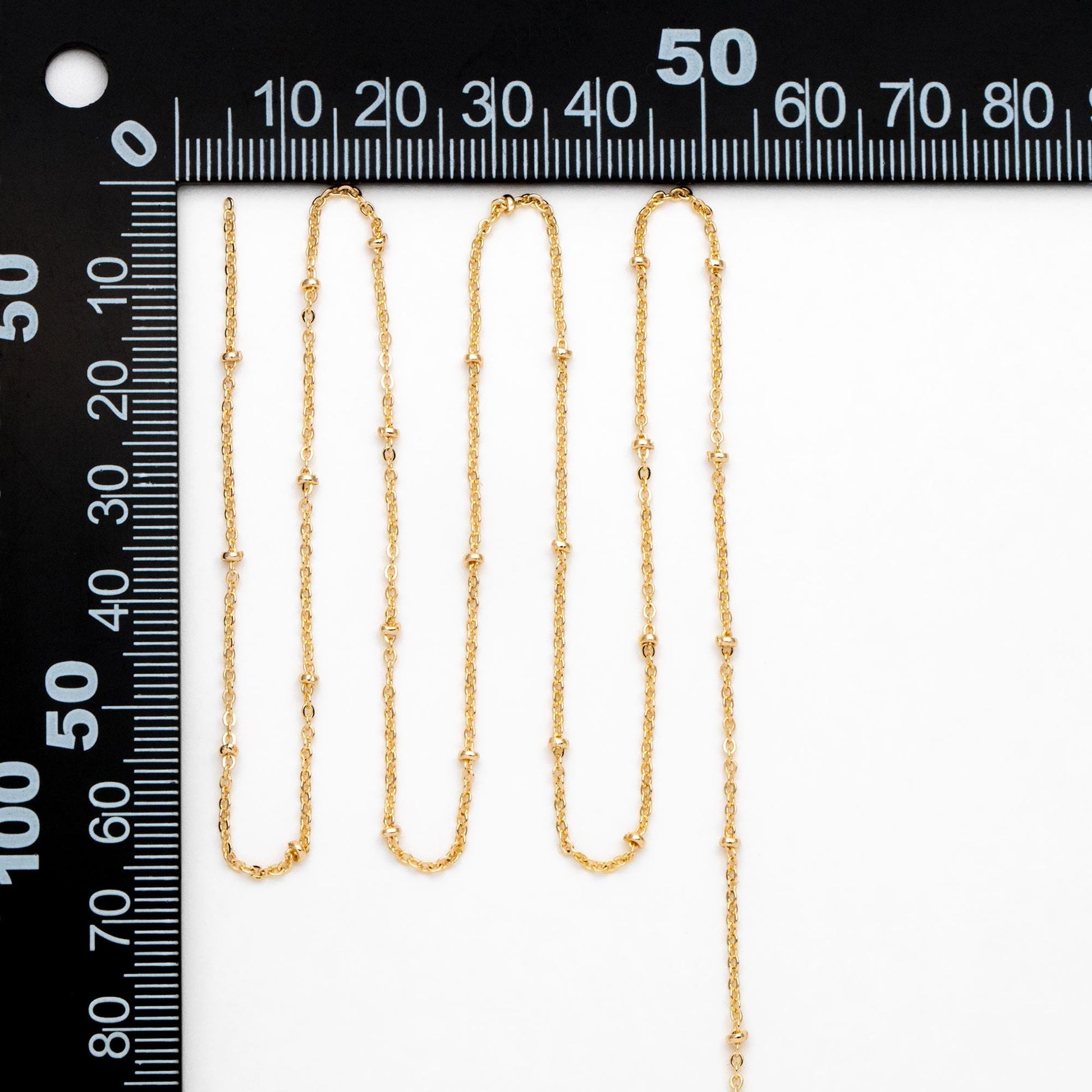 Gold/ Rhodium plated Brass Satellite Chains, 1.3mm Chain with 2mm Rondelle Beads, DIY Necklace Chain Wholesale (#LK-125)/ 1 Meter=3.3 ft