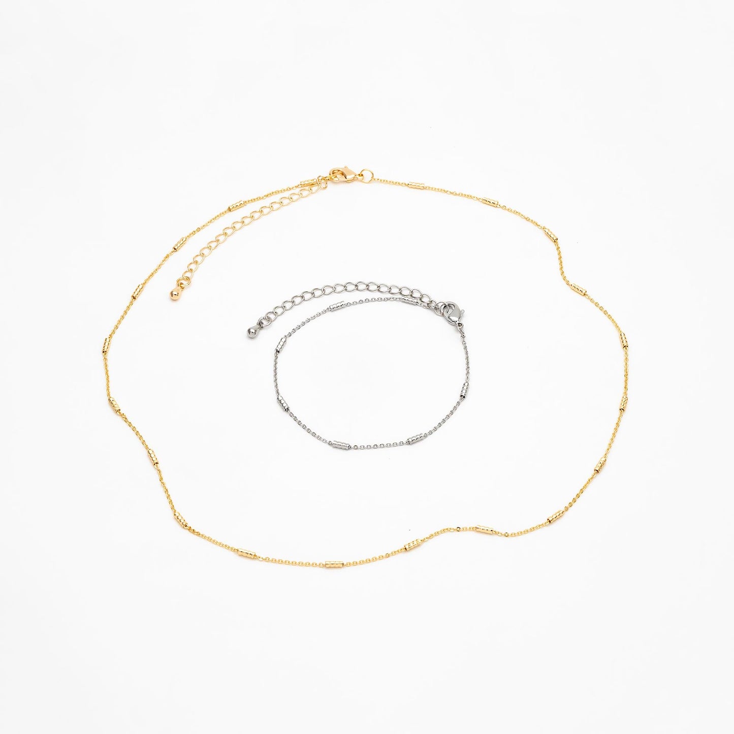 Gold/ Silver Tone Tube Beaded Chains, Finished Bracelet/ Anklet/ Necklace with Extender Chain, Ready to Wear (#LK-127)