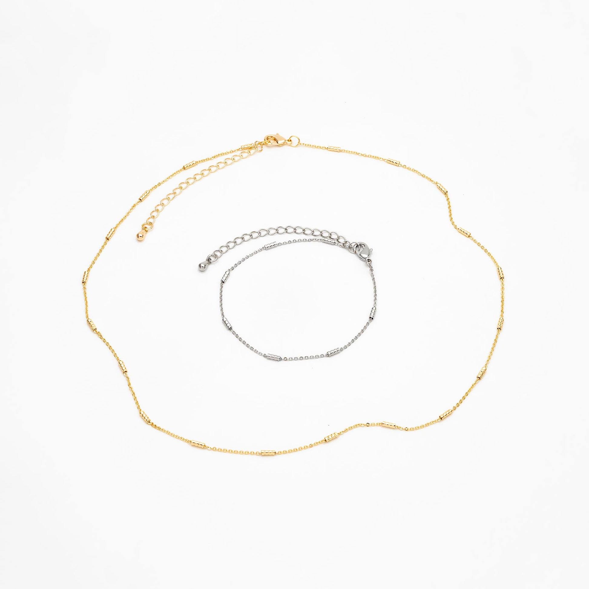 Gold/ Silver Tone Tube Beaded Chains, Finished Bracelet/ Anklet/ Necklace with Extender Chain, Ready to Wear (#LK-127)