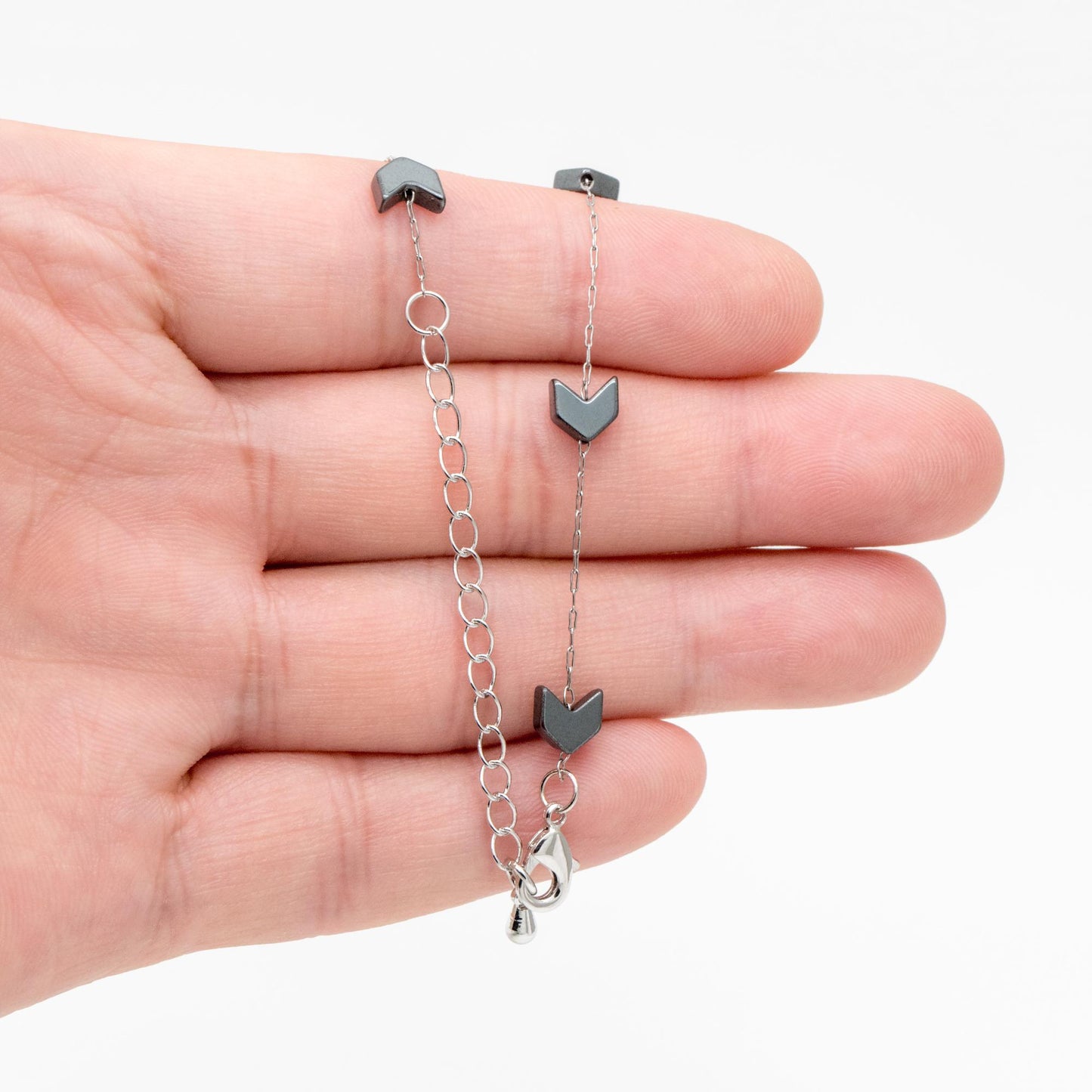 Stainless Steel Arrow Chain, Hematite Beaded Chevron Chain, Adjustable Bracelet/ Anklet/ Necklace, Ready to Wear (#LK-380-2)