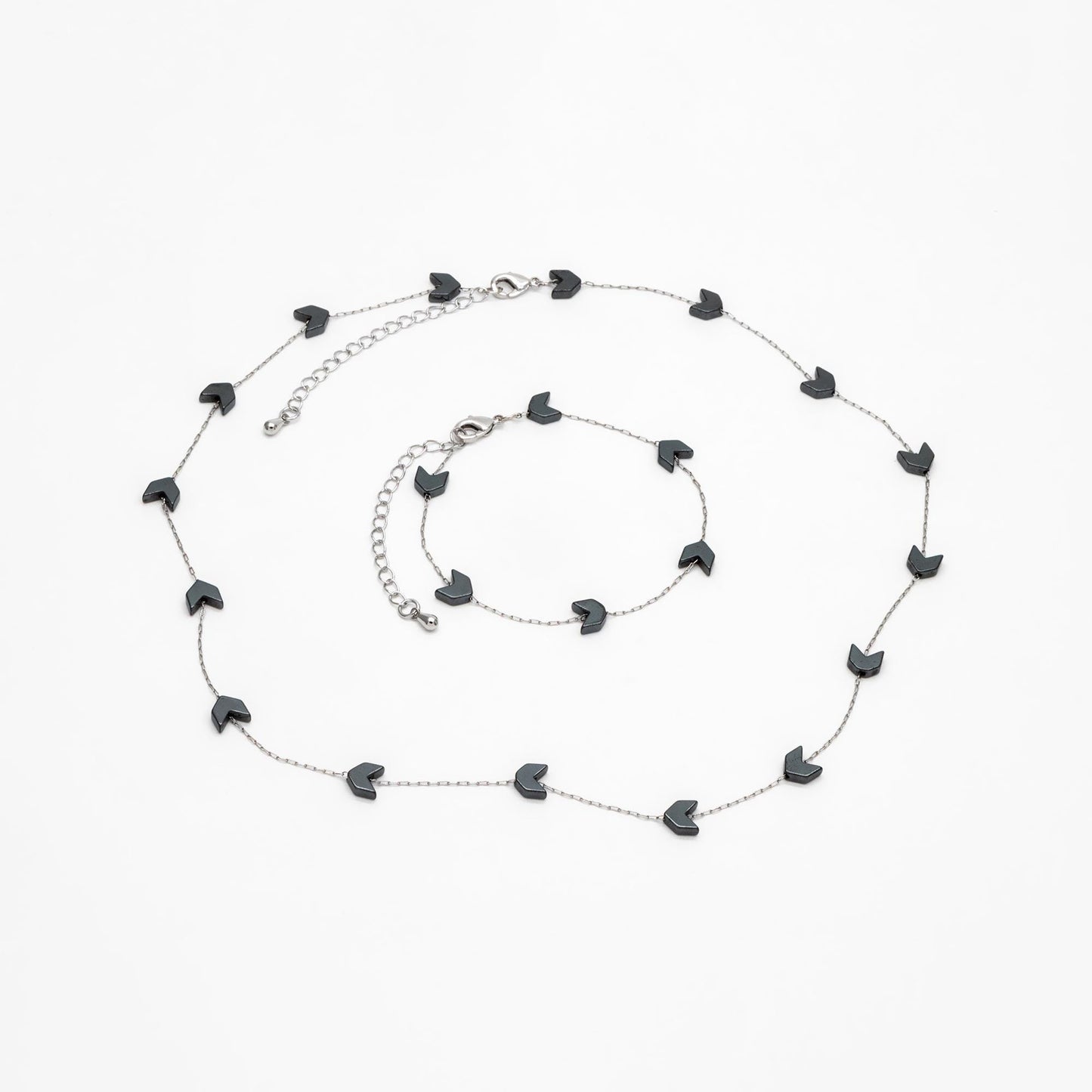 Stainless Steel Arrow Chain, Hematite Beaded Chevron Chain, Adjustable Bracelet/ Anklet/ Necklace, Ready to Wear (#LK-380-2)