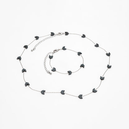 Stainless Steel Arrow Chain, Hematite Beaded Chevron Chain, Adjustable Bracelet/ Anklet/ Necklace, Ready to Wear (#LK-380-2)