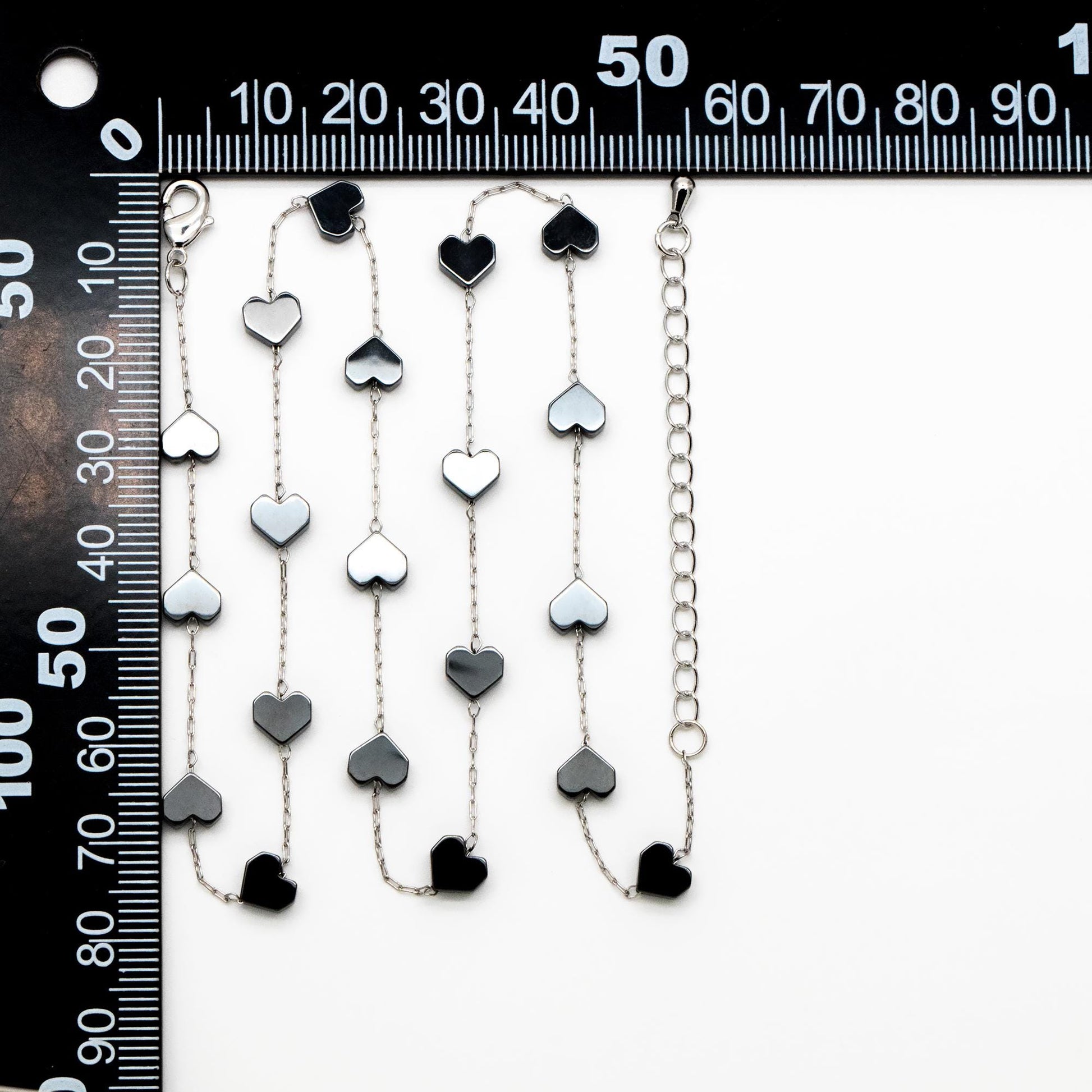 Stainless Steel 6mm Heart Hematite Beads Chain, Finished Bracelet/ Anklet/ Necklace with Extender Chain, Ready to Wear (#LK-380-3)