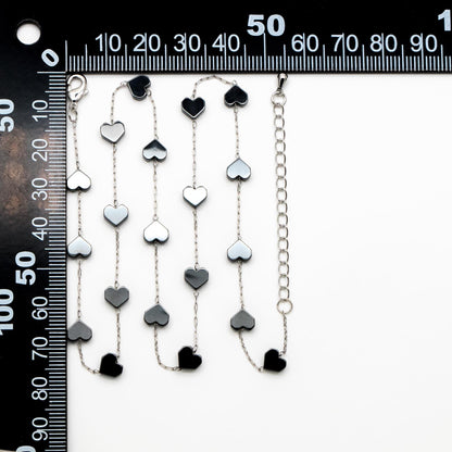 Stainless Steel 6mm Heart Hematite Beads Chain, Finished Bracelet/ Anklet/ Necklace with Extender Chain, Ready to Wear (#LK-380-3)