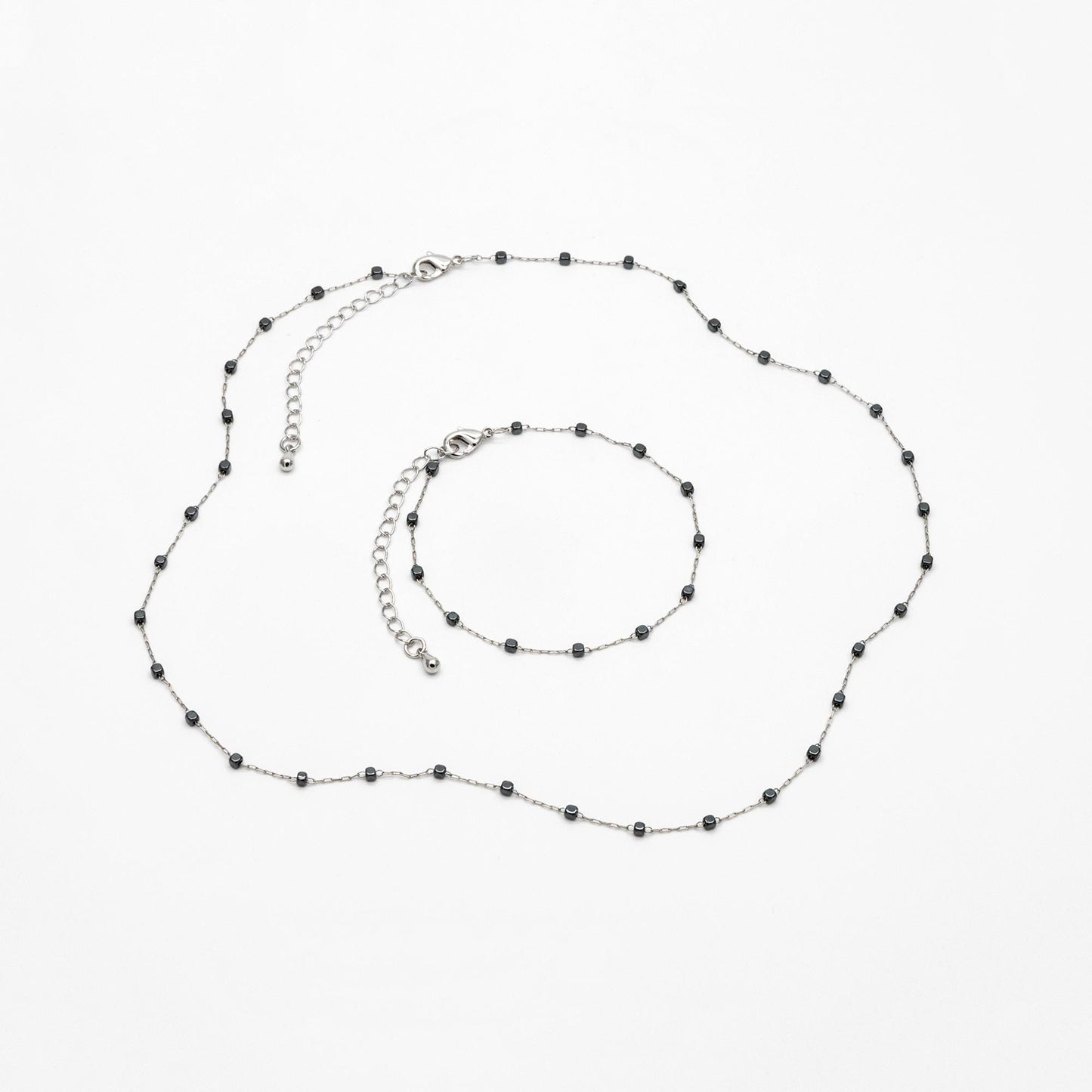 Stainless Steel 2mm Cube Hematite Beads Chain, Finished Bracelet/ Anklet/ Necklace with Extender Chain, Ready to Wear (#LK-380-7)