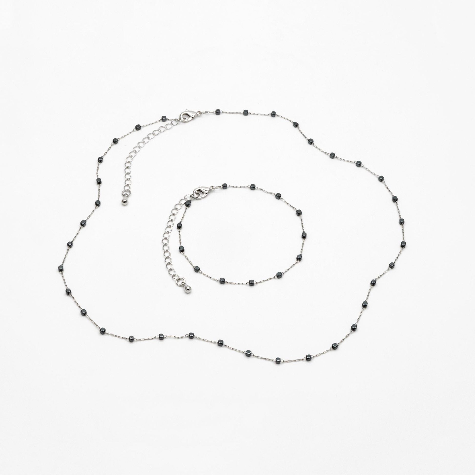 Stainless Steel 2mm Cube Hematite Beads Chain, Finished Bracelet/ Anklet/ Necklace with Extender Chain, Ready to Wear (#LK-380-7)